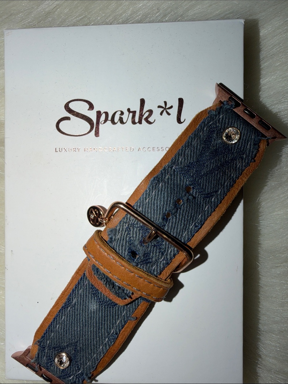 Spark*l Denim and Tan Leather Apple Watch Band